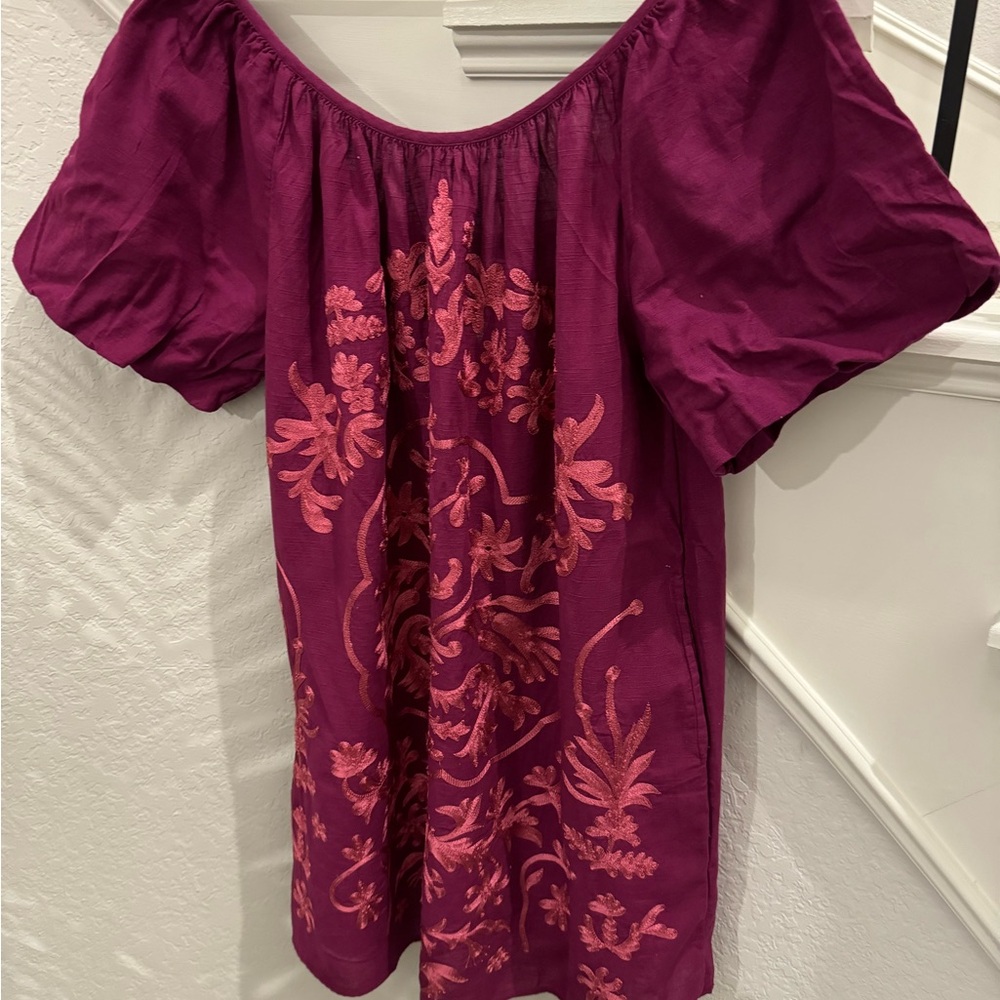 Free People Women's Fiona Embroidered Mini Dress Bright Plum